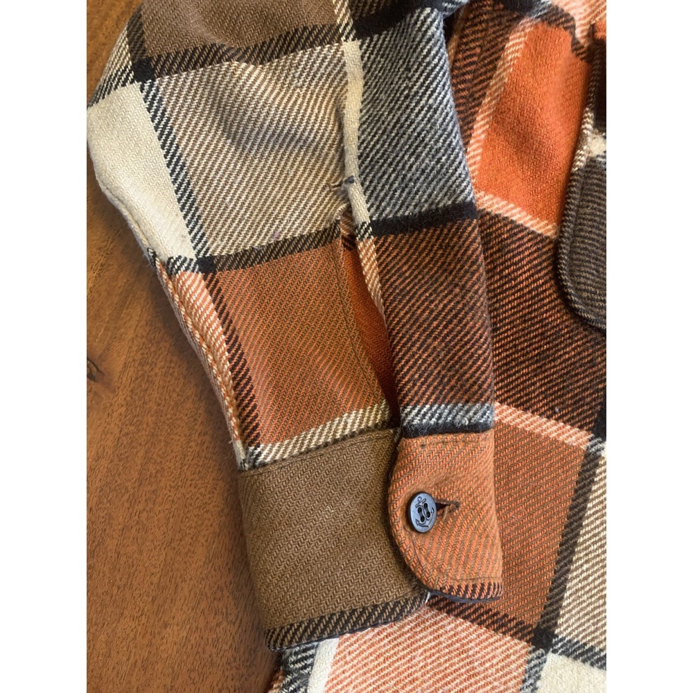 Vintage Penneys TownCraft Button Up Flannel Jacket Mens S Brown Plaid CPO 60s 70 - Picture 15 of 16